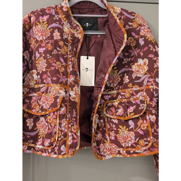 Women's 7 For All Mankind S Burgundy Floral Quilted Puffer Jacket - Picture 4 of 13